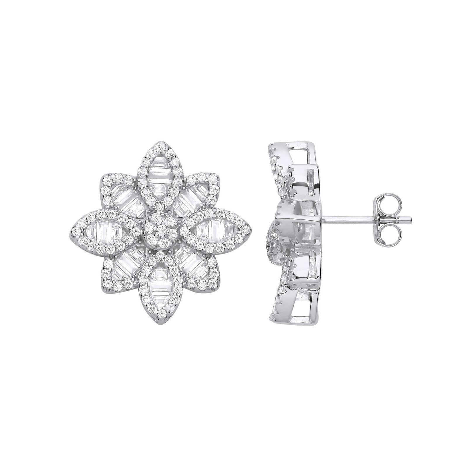 Silver Cubic Zirconia Big Flower Studs - Luxury Watch - Certified Authentic - Swiss Made – Luxury Watch by Imperial Ti